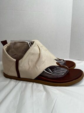 MIA Cream Canvas Wrap Sandals with Brown Footbed and Tan Outsole